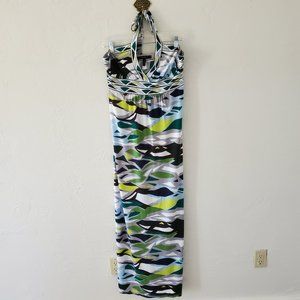 BCBGMAXAZRIA Maxi Dress Medium Halter Camo Stretch